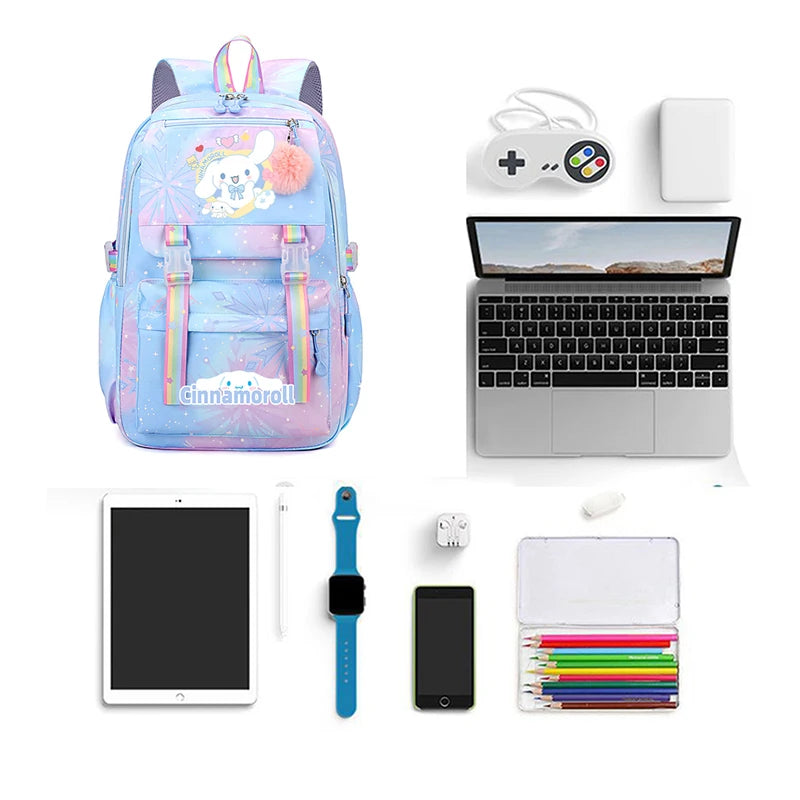 Cinnamoroll Teen Girls Backpack Teen Travel SchoolBag, Large Capacity Lightweight Kuromi Print Daypack for School or Daily Use
