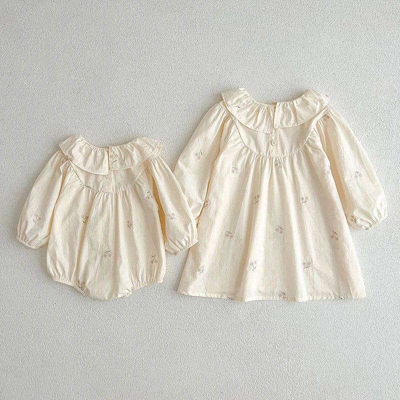 2026 New Baby Girl Party Dress Kids Long Sleeved Dress Spring 2-6Y Cotton Embroidery Baby Lapel Dress Princess sweet Dresses