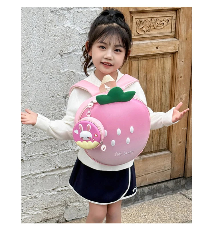 Cartoon Children Backpack 3D Strawberry Cute Toddler School Bags Fashionable New Outdoor Kids Eggshell Bag Accessories