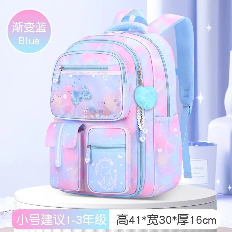 Refrigerator Door Multiple Pockets Light Burden Reduction Elementary School Bag Female Children's Backpack with Pendant