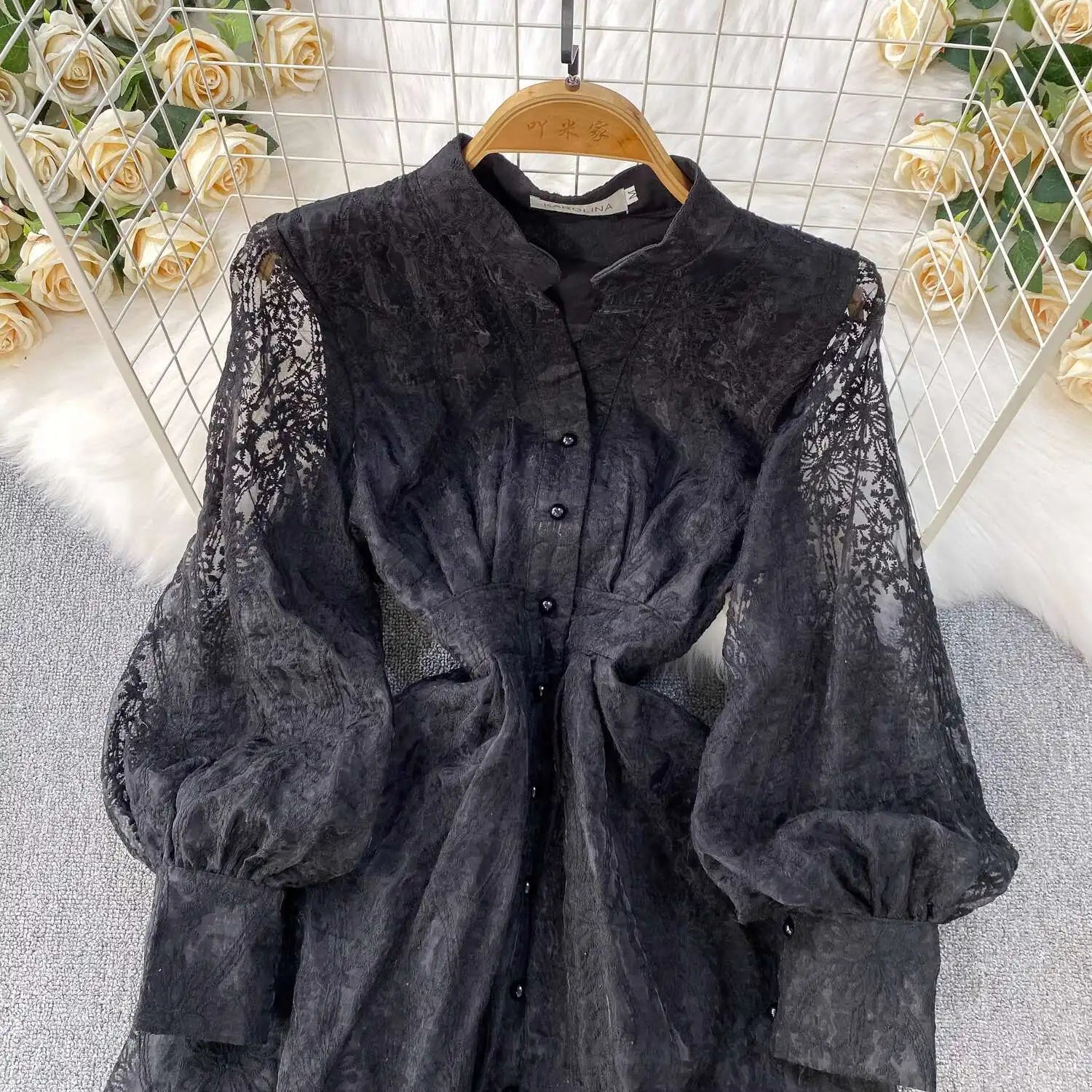 Autumn Embroidery Formal Evening Luxury Dress For Women Long Sleeve Crochet Lace Summer Dresses Single Breasted Party Vestidos