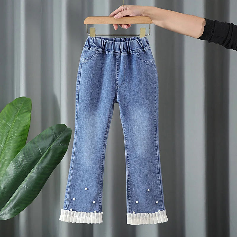 Baby Girls Jeans Children's Clothing Kids Clothes Casual Streetwear Vintage Denim Bell Bottoms Cute Kids Pants Cowboy