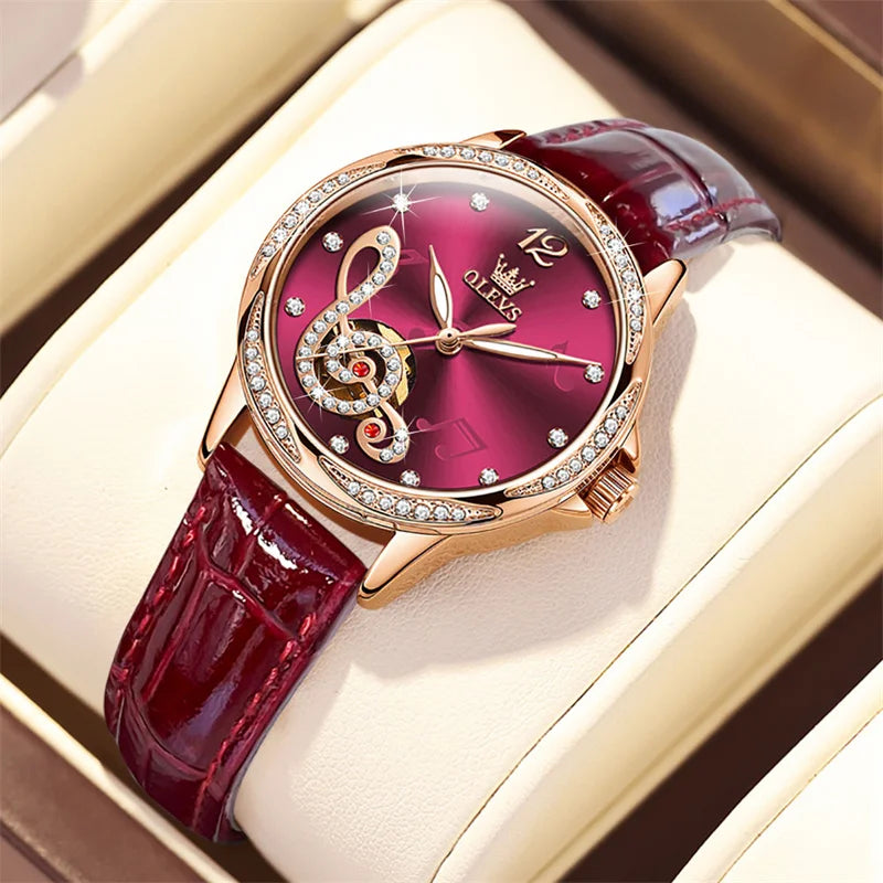 OLEVS Ceramic Diamond Women Watches Luxury Brand Musical Note Automatic Mechanical Watch Women Relogio Feminino Gift