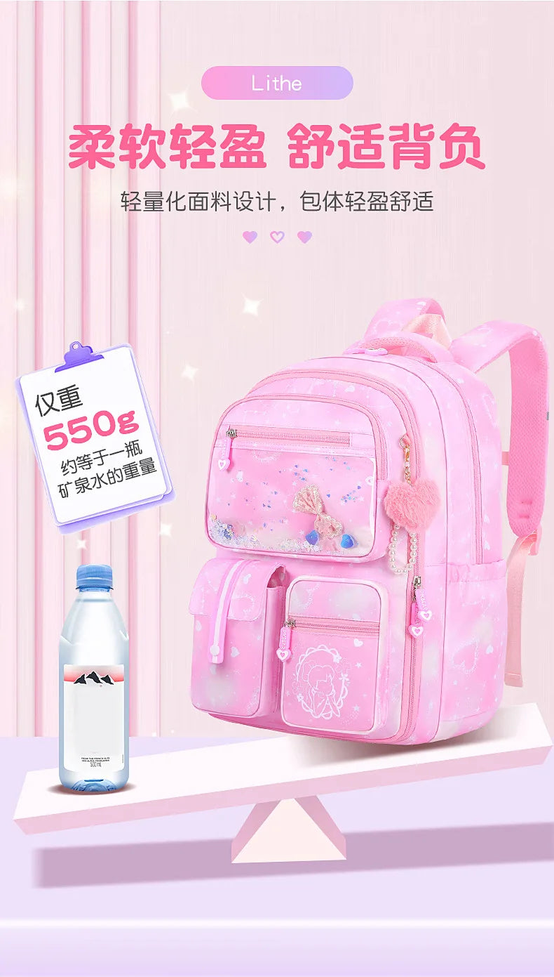 Refrigerator Door Multiple Pockets Light Burden Reduction Elementary School Bag Female Children's Backpack with Pendant