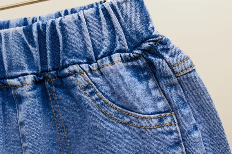 Girls' Jeans Spring and Autumn New Casual 3-12 Year Old Children's Loose Flare Pants Lace Pearl Girls' Denim Pants