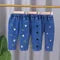 2025 Spring Autumn Korean version children's embroidery elastic soft simple men's and women's fashion denim pants 0-5Y
