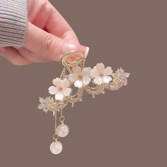 1pcs Fashion Elegant Exqusite Crystal Flower Pearl Tassel Hair Claws For Women Girls Party Ponytail Hair Accessories