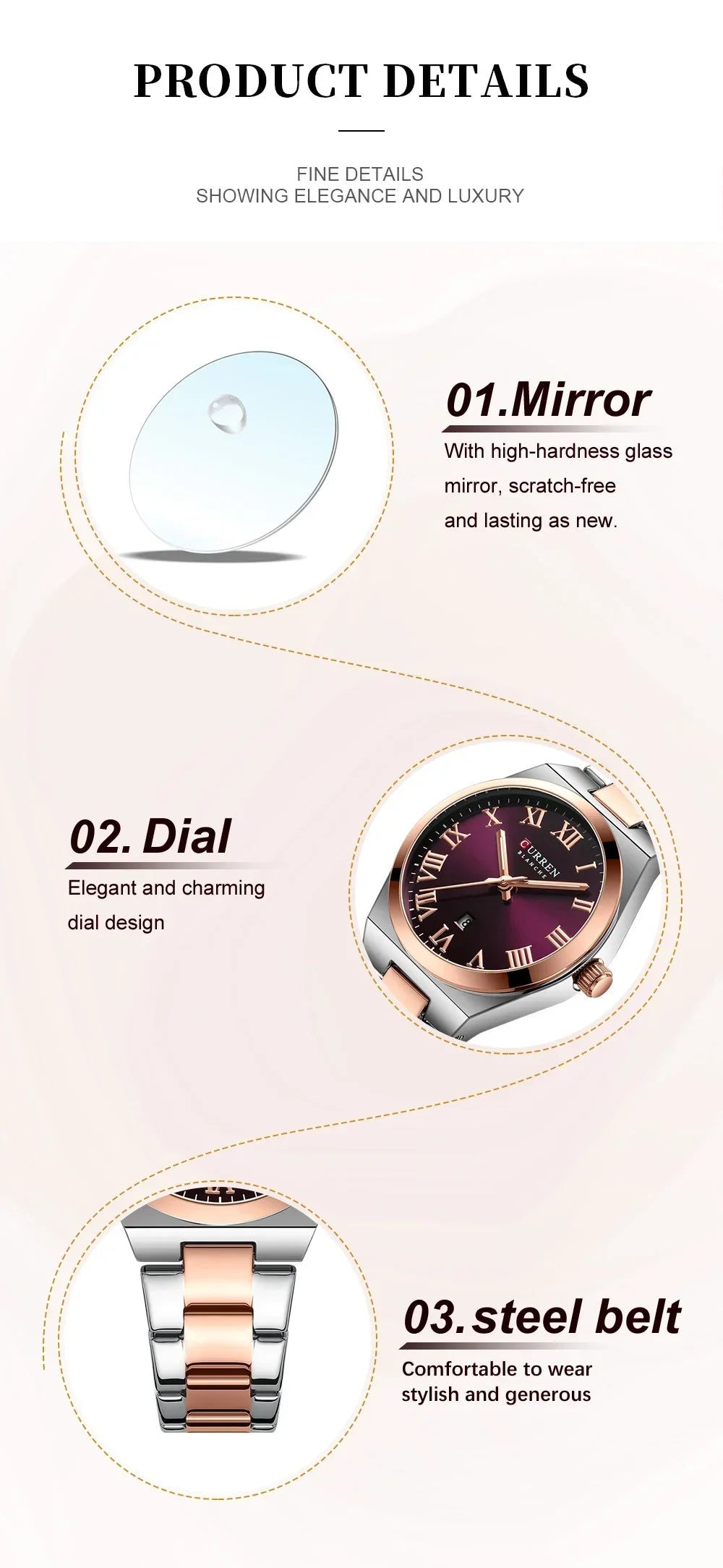 CURREN Watch Women,Watches for Women,Ladies Watches,Waterproof Fashion Dress Stainless Steel Bracelet Analog Watches Date