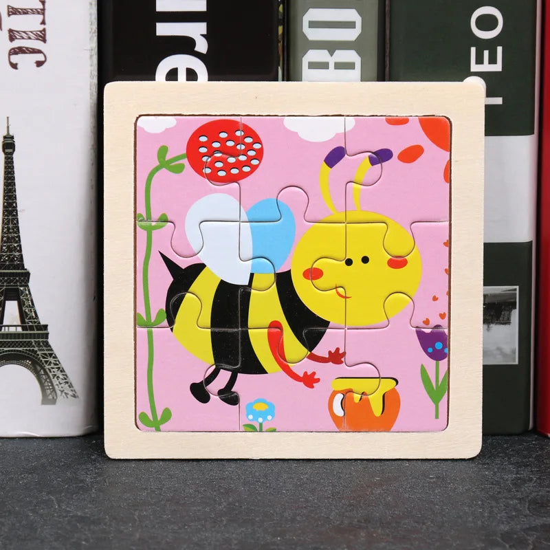 Wooden 3D Puzzle Jigsaw for Children Baby Cartoon Animal/Traffic Puzzles Educational Toy Kids Toy Wood Puzzle Small Size 11*11CM