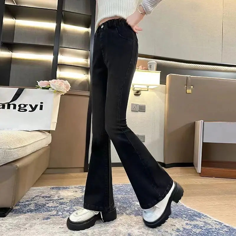 Kids Classic Vintage Blue Flared Jeans for Teens Girl Fashion Bootcut Denim Pants Tweens Child Casual Boot Cut Jeans Trousers