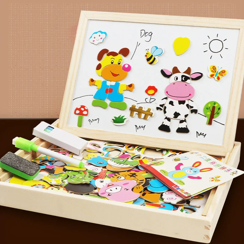 Wooden Multifunction Children Animal Puzzle Writing Magnetic Drawing Board Blackboard Learning Education Toys For Kids