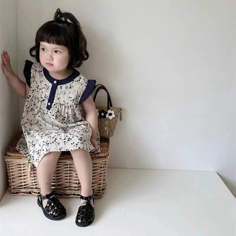Girls summer floral dress 2024 new summer baby cotton halter dress children sleeveless undershirt skirt 2t 3t 4t 5t 6t 7t