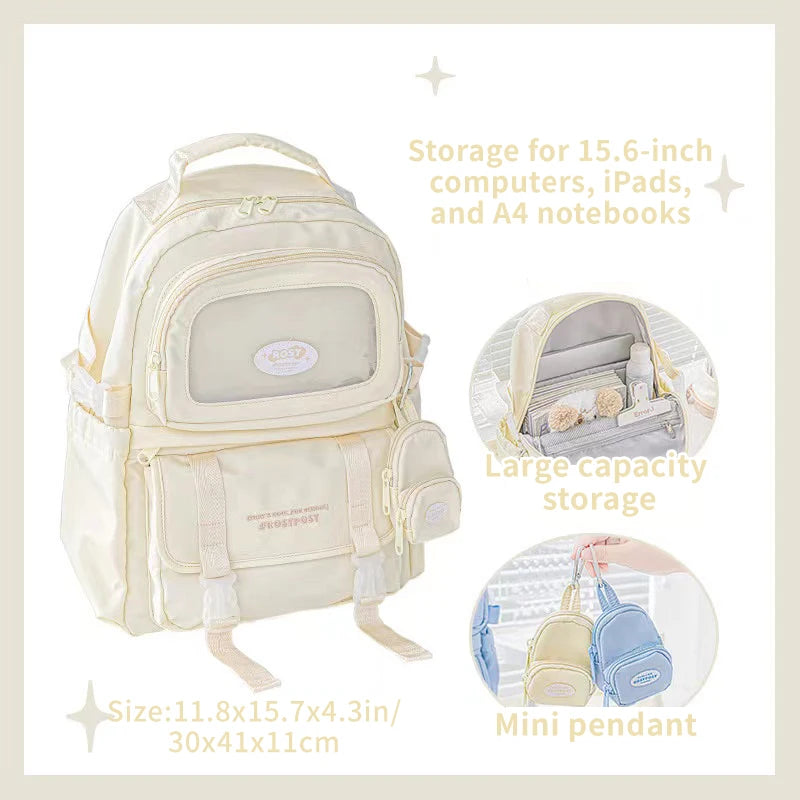 Cream Style Backpack for High School Girls with High Looks and Large Capacity Backpack Computer Bag