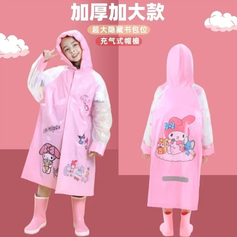 Sanrio Kuromi My melody Pochacco children's raincoat with school bag cute boys and girls kindergarten fashion student rain gear