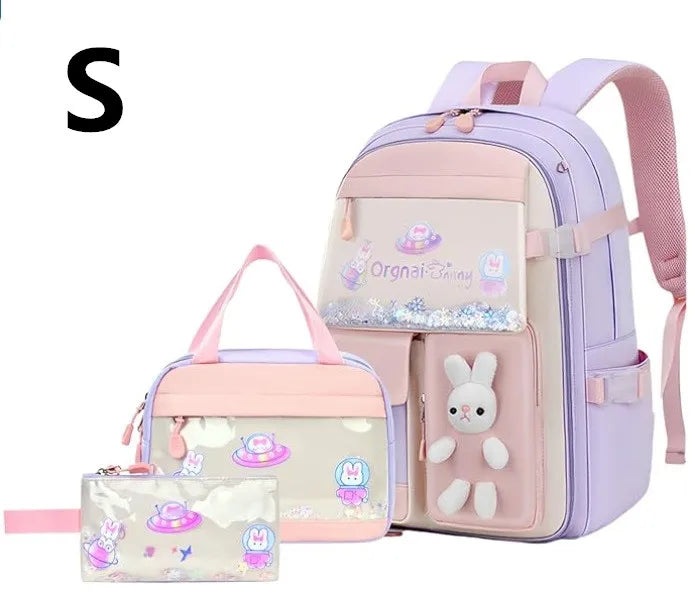Cute Student Backpack 3pcs/set Primary Schoolbag Rabbits and quicksand Kawaii Student Backpack Teenage Girls Handbag Rucksack