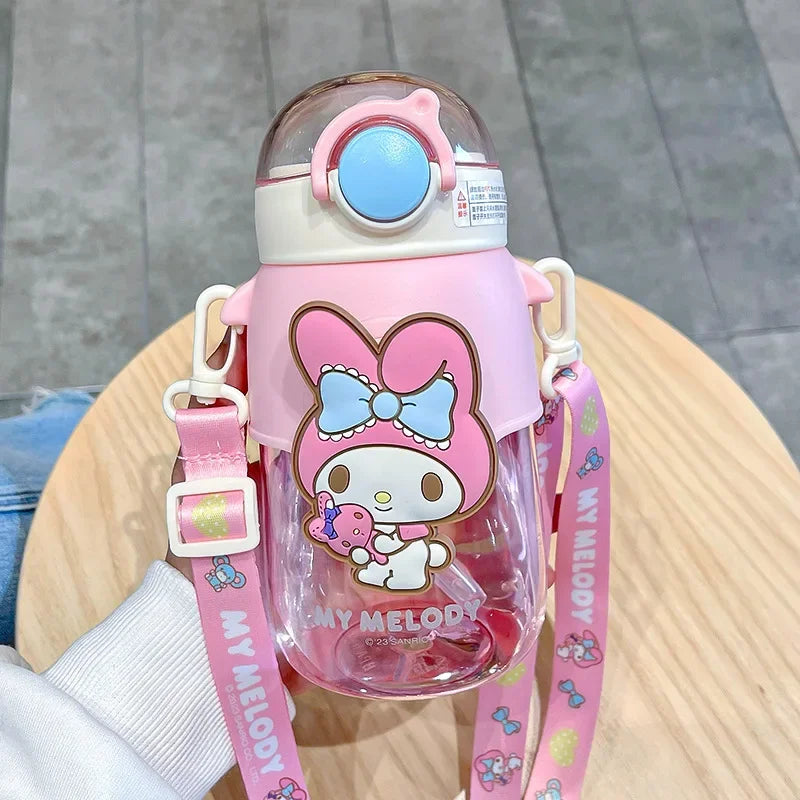 690ml Sanrio Large Capacity Water Bottle Cinnamoroll Kuromi My Melody Portable Straw Water Cup for Outdoor Sports Fitness
