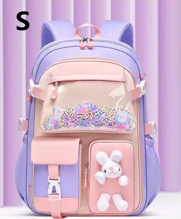 Lovely Rabbit Backpack for Teen Girls Cute Cartoon Schoolbag for Elementary School Girls 2 Size Travel Backpack for Grade 1-9