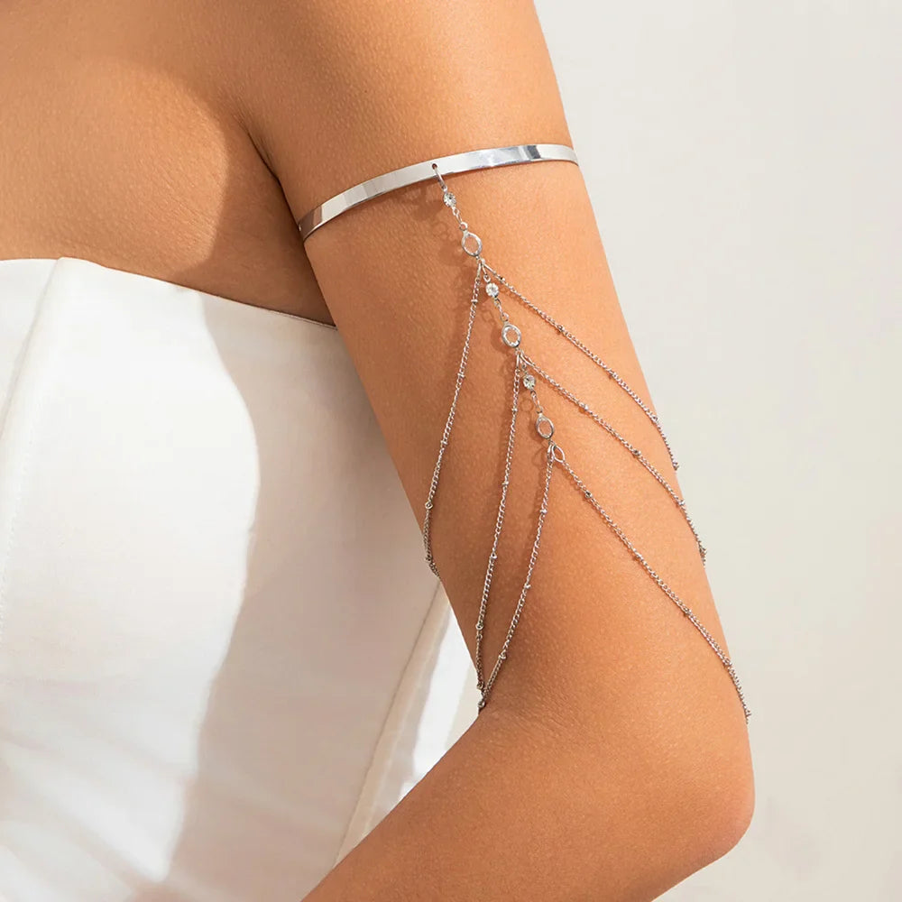 Trendy Arm Jewelry Fashion Sexy Multi-layered Rhinestone Chain Tassel Upper Arm Bracelet Armlet Armband Women Accessories