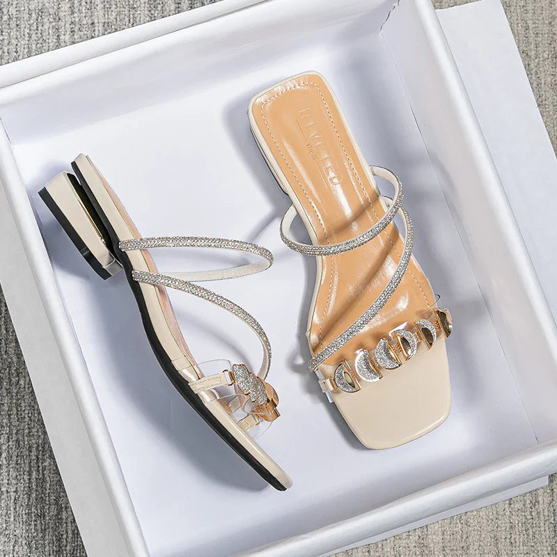summer new women's slippers outdoor sandals casual flat shoes Stylish metal design Korean style office wear Large size 43