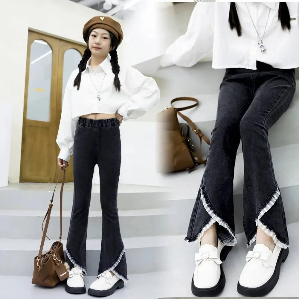 Baby Girls Jeans Children's Clothing Kids Clothes Casual Streetwear Vintage Denim Bell Bottoms Cute Kids Pants Cowboy