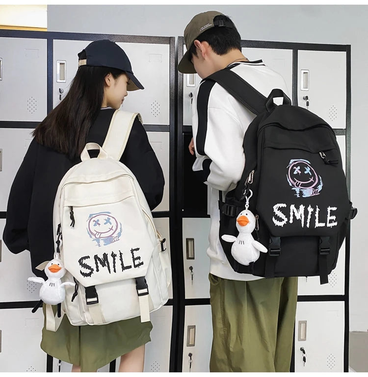 Fashion Cute Cartoon Pattern Waterproof Student School Bag, Casual Large Capacity Nylon Zipper Backpack Woman and Man, Unisex
