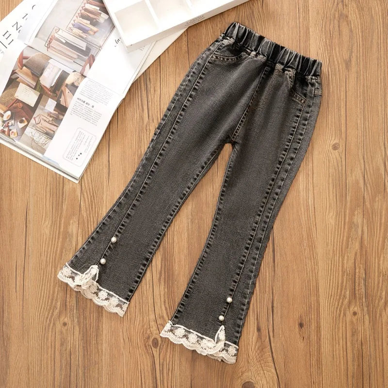 Baby Girls Jeans Children's Clothing Kids Clothes Casual Streetwear Vintage Denim Bell Bottoms Cute Kids Pants Cowboy
