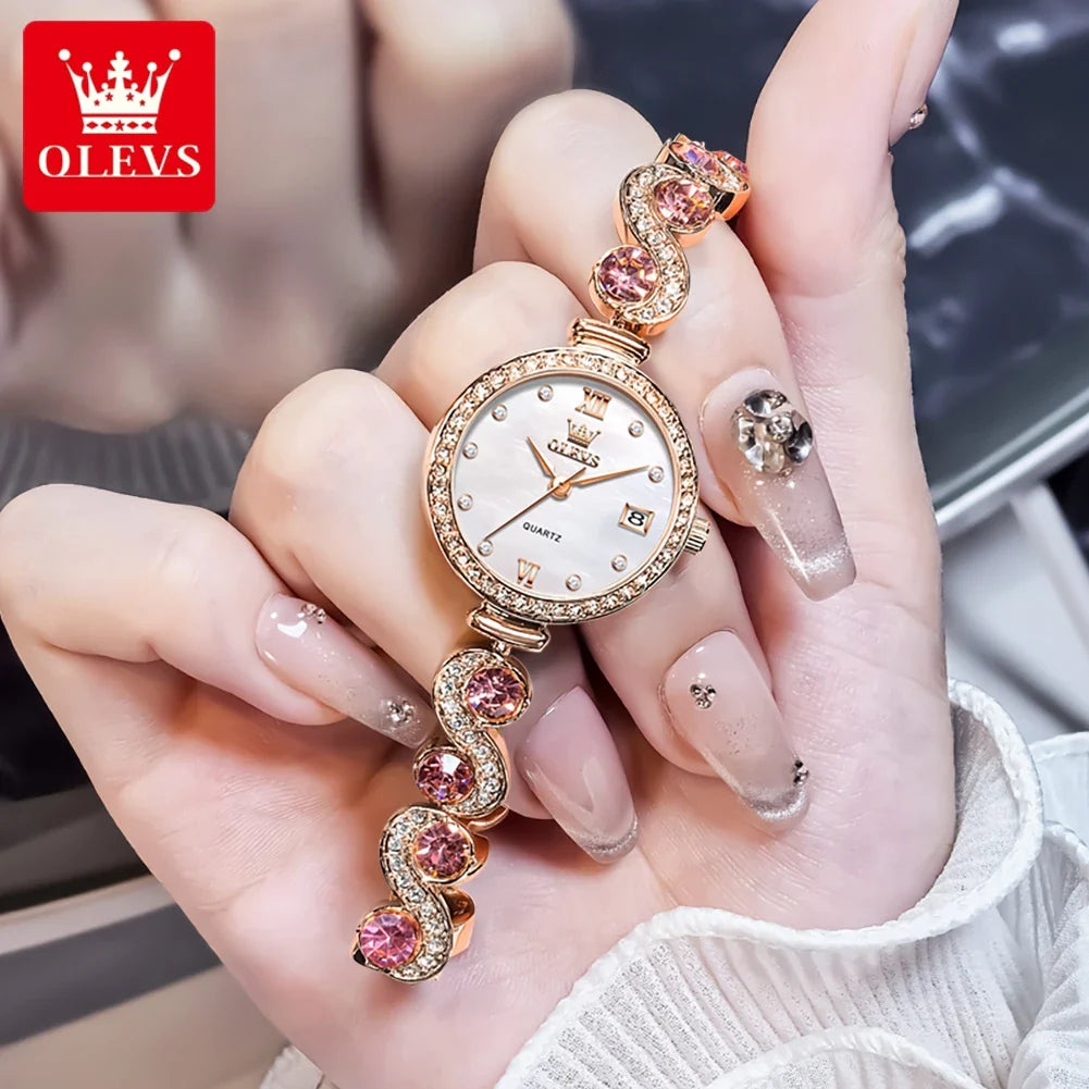 OLEVS 5633 Round-Dial Fashion Quartz Watch Stainless Steel Watchband Wristwatch with Calendar - Elegant Gift for Him Or Her