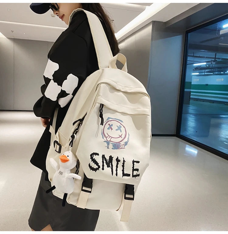 Fashion Cute Cartoon Pattern Waterproof Student School Bag, Casual Large Capacity Nylon Zipper Backpack Woman and Man, Unisex