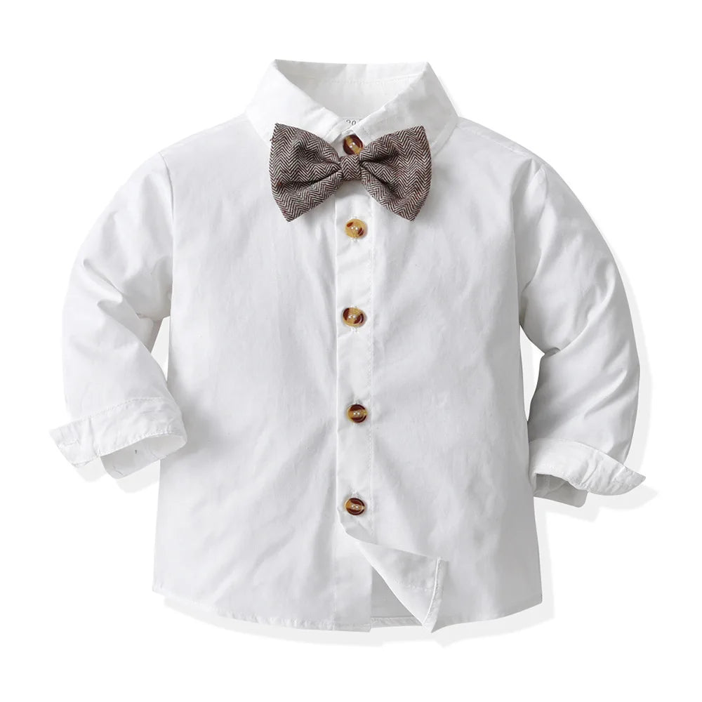Baby Boys Party Dress Suit Cotton Long Sleeve With Shirt + Suspenders Pants 2PCS Outfits Kids Boys Gentleman Clothes Sets