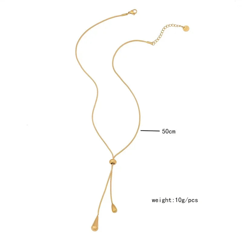 Stainless Steel New Fashion Jewelry Sets Pulling Adjustment Droplet Shape Charm Chain Choker Necklaces Earrings for Women