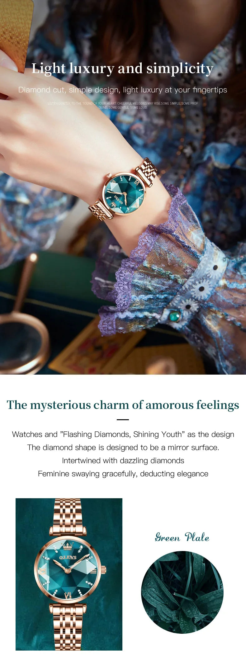 OLEVS New Women Luxury Jewel Quartz Watches Waterproof Stainless Steel Strap Watch For Women Fashion Date Clock Diamond Mirror