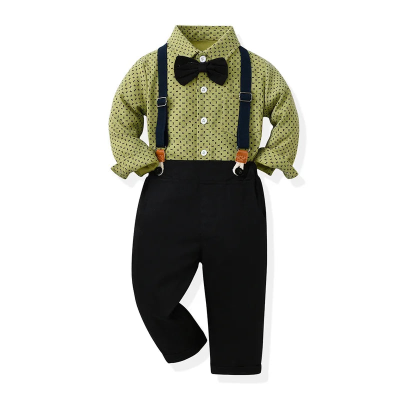 Baby Boys Party Dress Suit Cotton Long Sleeve With Shirt + Suspenders Pants 2PCS Outfits Kids Boys Gentleman Clothes Sets