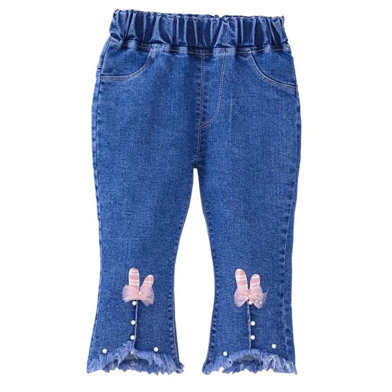Children's Jeans 2024 New Spring and Autumn Girls Cartoon Elastic Horn Jeans Baby Fashion Pants 0-5 Years Old