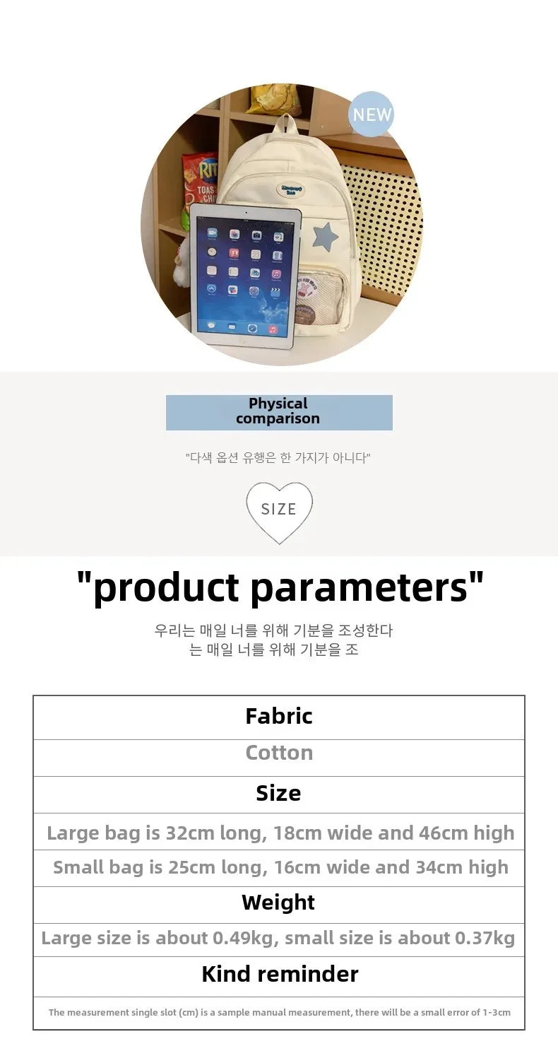 Casual Transparent Badge Large Capacity Commuter Backpack Suitable for Middle School Students Cute School Style Double Shoulder