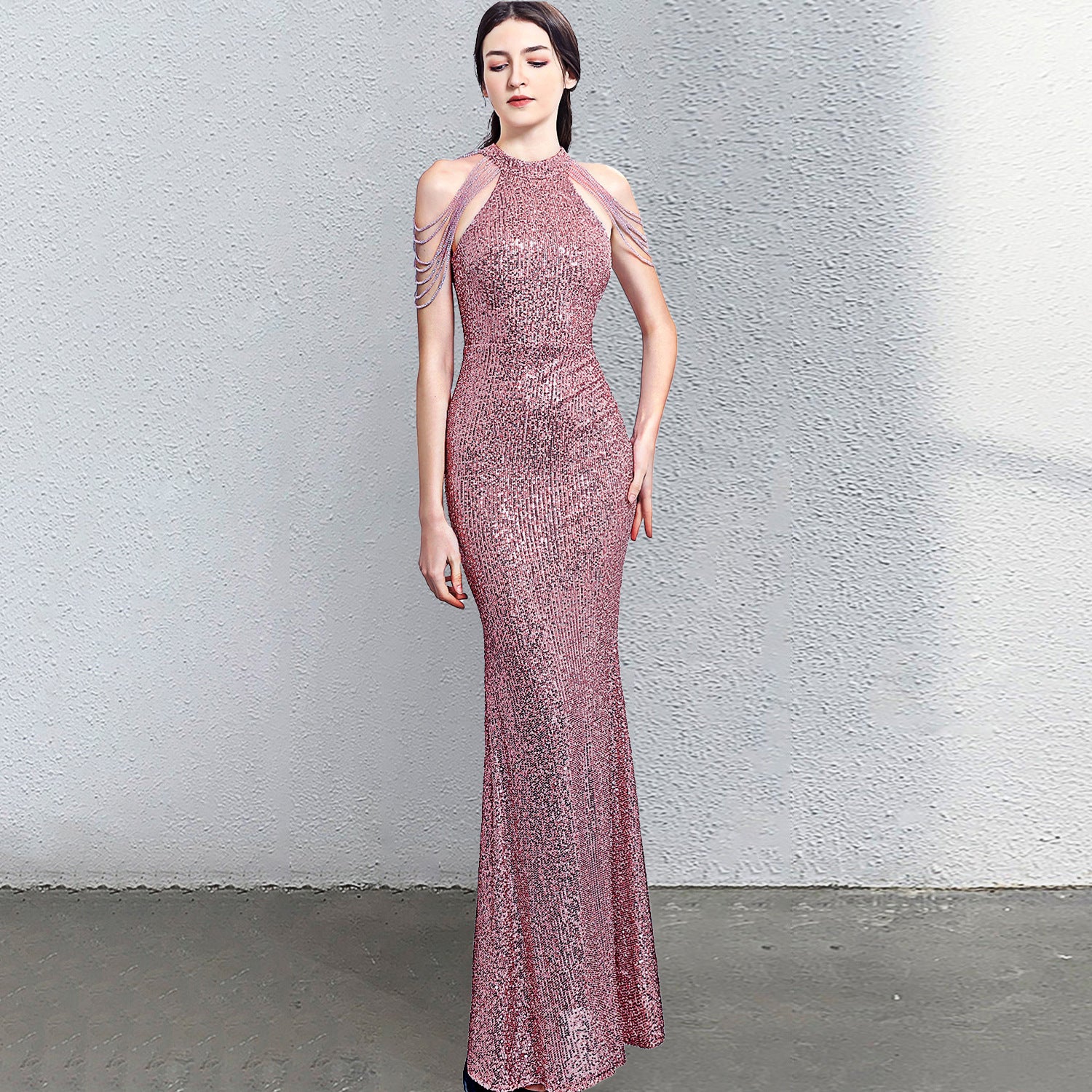High-end elegant evening gown for brides, wedding banquets Dress