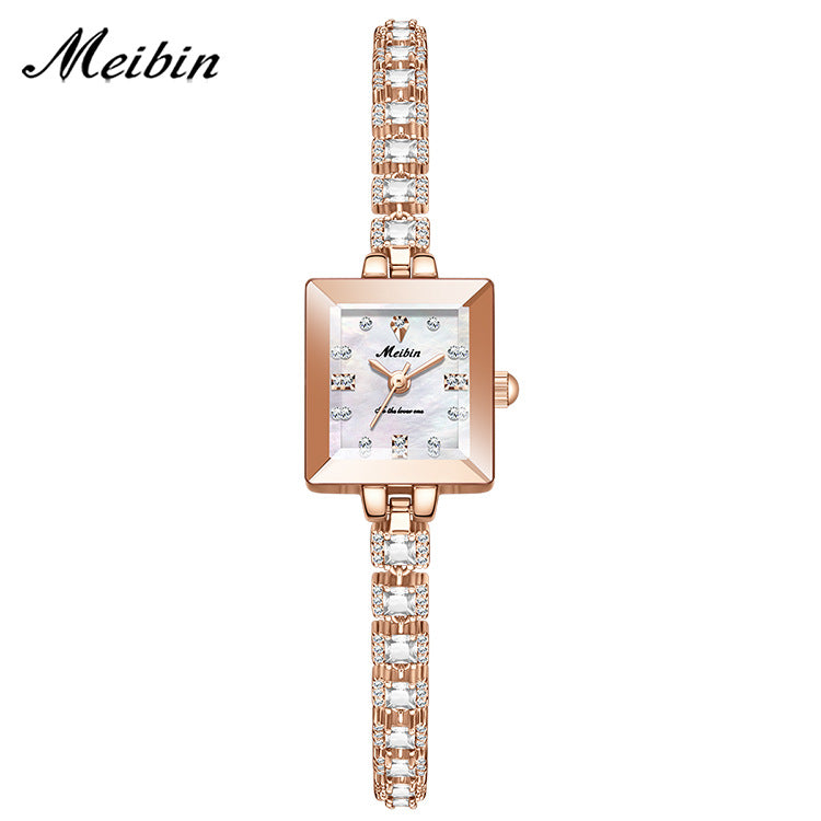 Meibin brand women's high-end fashion bracelet watches, waterproof, square watches