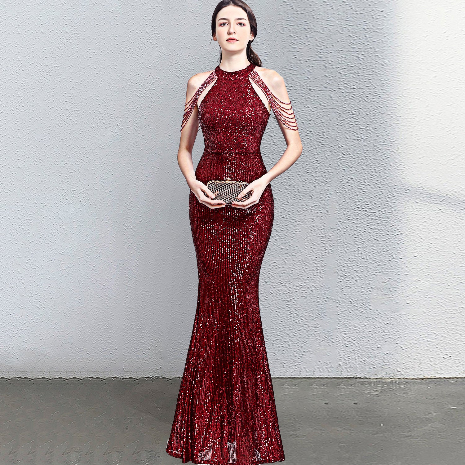 High-end elegant evening gown for brides, wedding banquets Dress