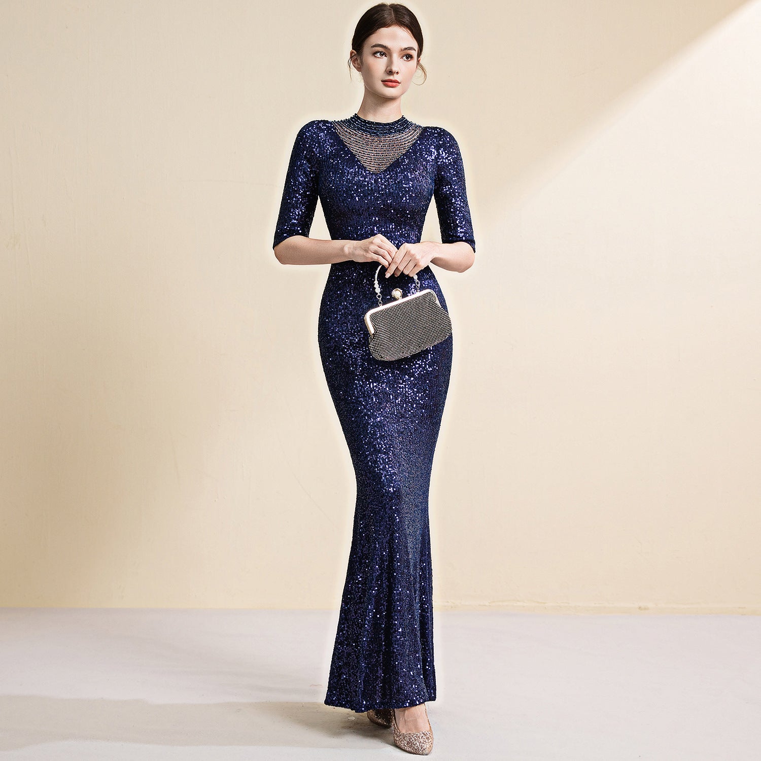 High-end elegant evening gown for brides, wedding banquets Dress