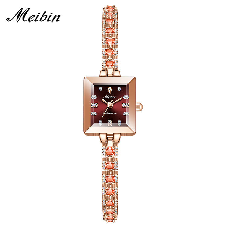 Meibin brand women's high-end fashion bracelet watches, waterproof, square watches