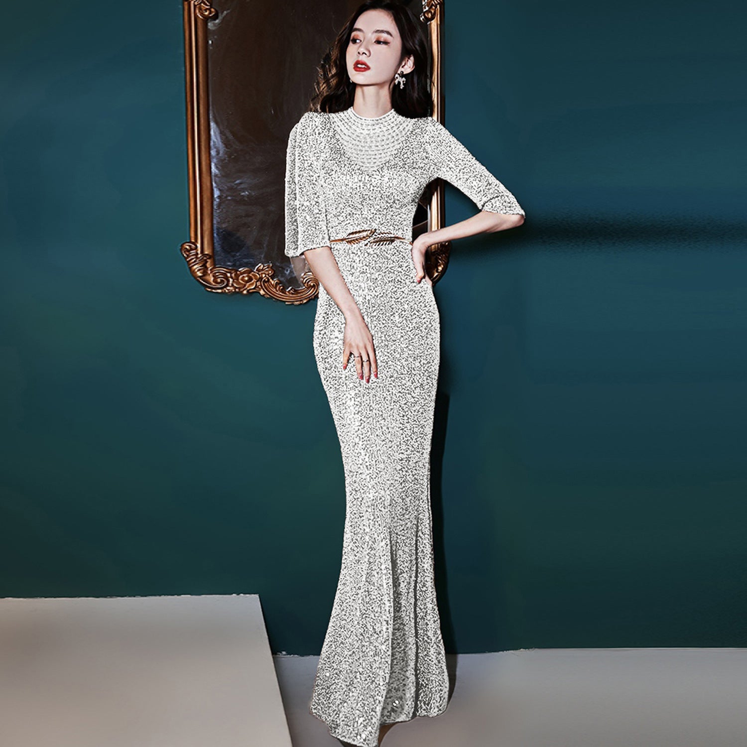 High-end elegant evening gown for brides, wedding banquets Dress