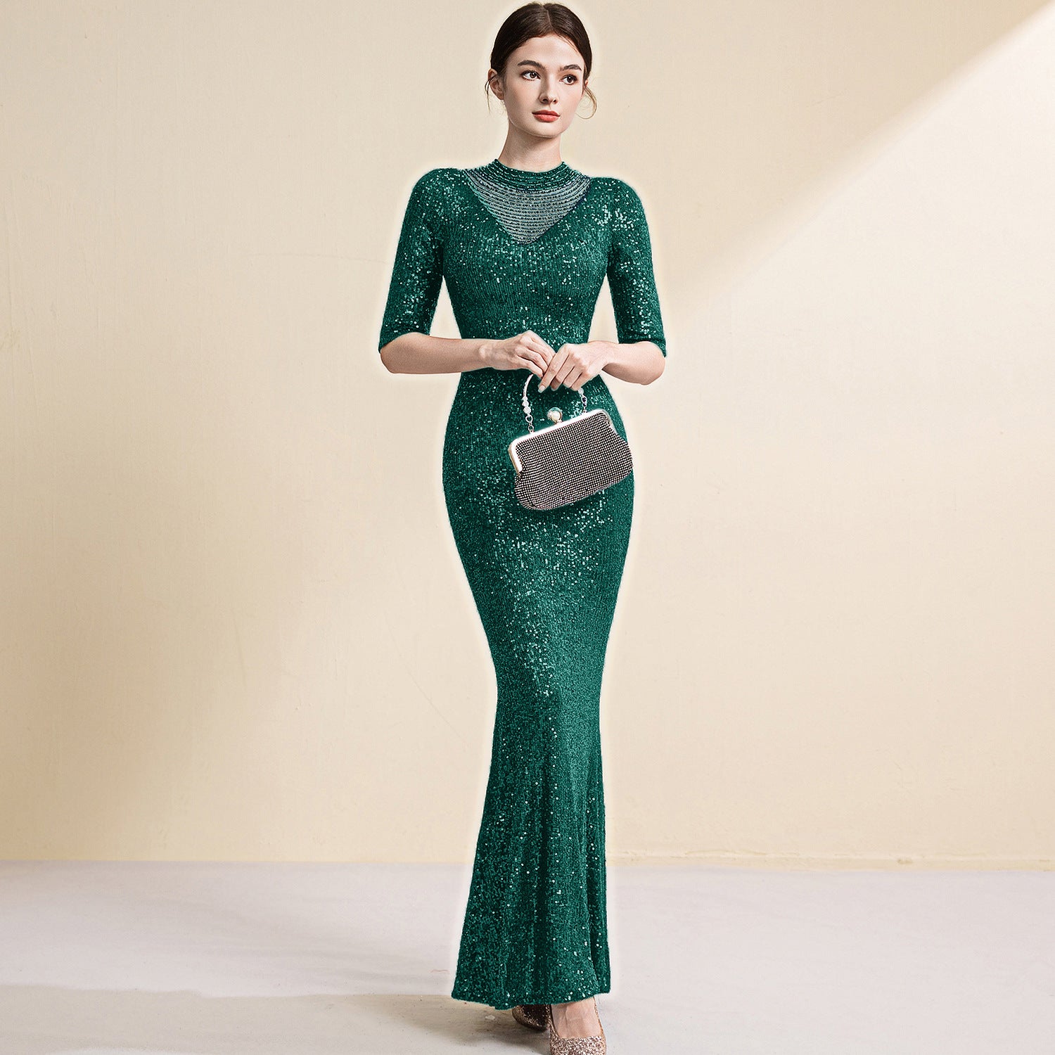 High-end elegant evening gown for brides, wedding banquets Dress