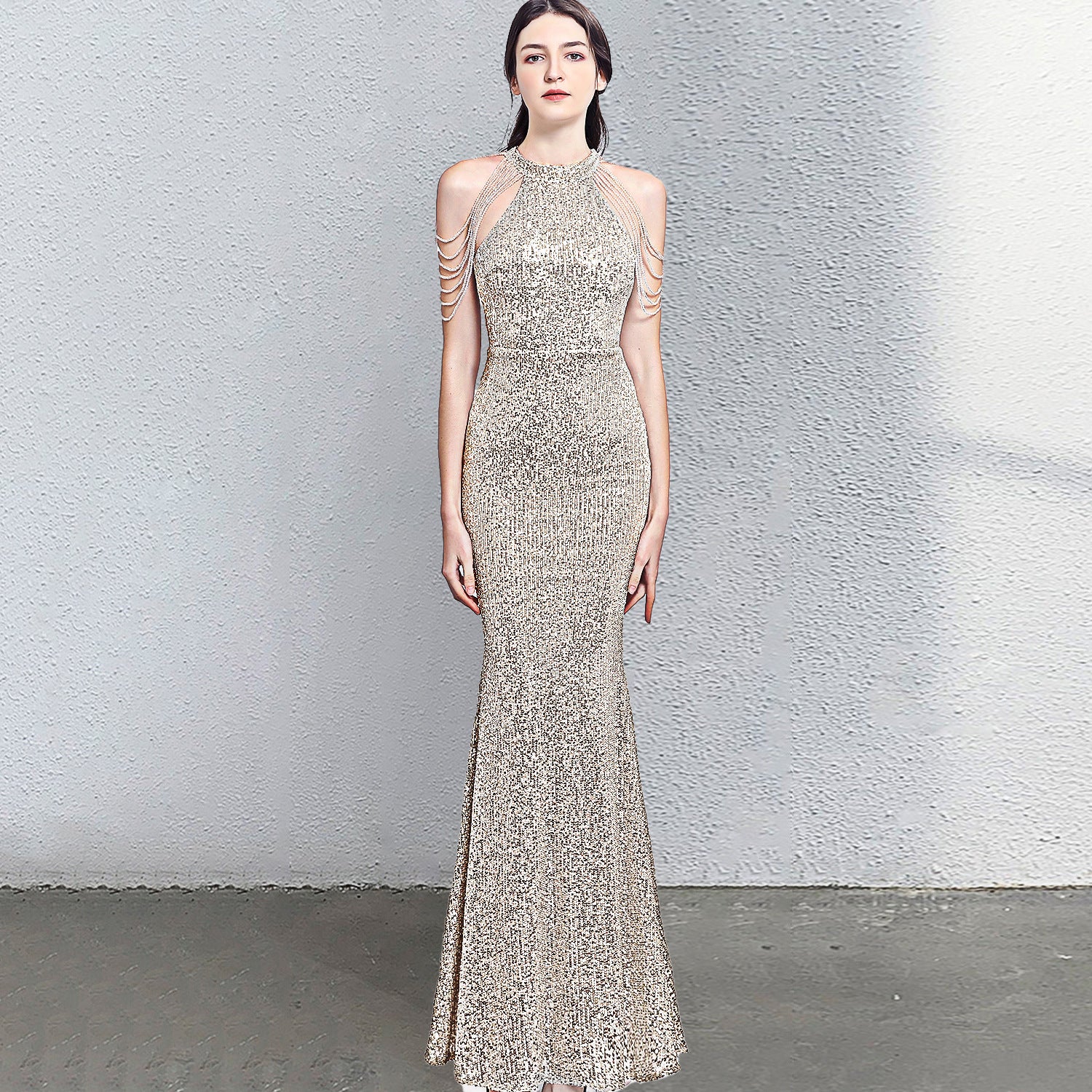 High-end elegant evening gown for brides, wedding banquets Dress