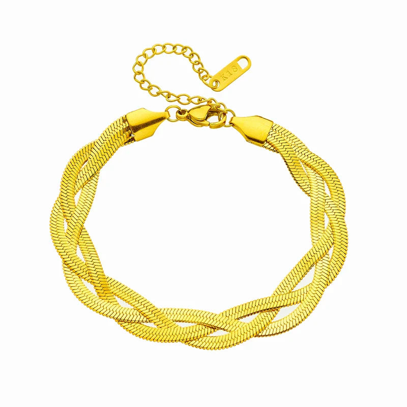DIEYURO 316L Stainless Steel 3in1 Crossover Snake Chain Necklace Bracelets For Women Girl New Fashion Waterproof Jewelry Set