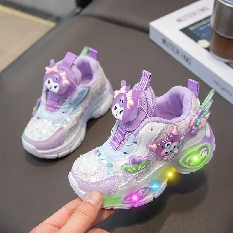 Sanrio Kawaii Kuromi Casual Shoes Baby Girls Children's Led Light Sneakers Cartoon Spring New Nonslip Sports Shoes Luminous Shoe