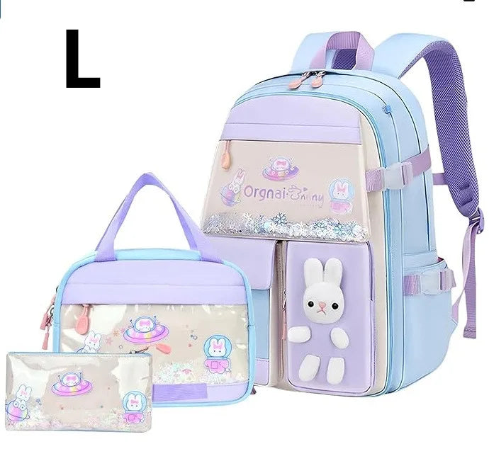 Cute Student Backpack 3pcs/set Primary Schoolbag Rabbits and quicksand Kawaii Student Backpack Teenage Girls Handbag Rucksack