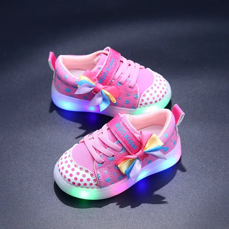 Tenis Girl Sneaker 2025autumn LED Luminous Kid Shoe Fashion Kid Canvas Shoe Bow Board Shoes Soft Sole Girl Shoes Zapatillas Niña