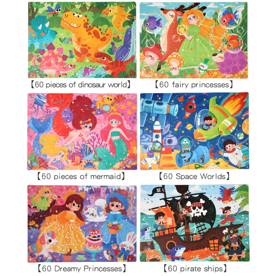 60-piece paper Custom Montessori Kids cartoon puzzle puzzle creative toy puzzle set for kids boys and girls