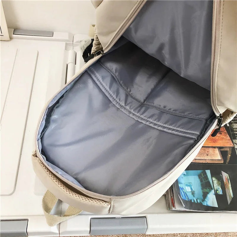 Solid Color Backpack Women Multi-pocket College Book Bag Casual Laptop Backpacks Men Schoolbag For Teenage School Bags For Girls