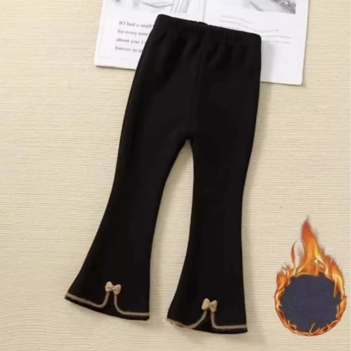 Girls' Winter Flared Pants Fleece Lined Cute Bell Bottom Trousers Korean Style Fashionable & Warm Leggings for Baby Toddler Kids
