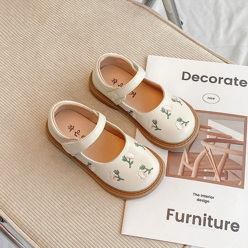 JIMITU New Girls Princess Leather Shoes 2023 Spring Children Flowers National Style Dance Shoes Kids Toddler Girls Shoes Flats